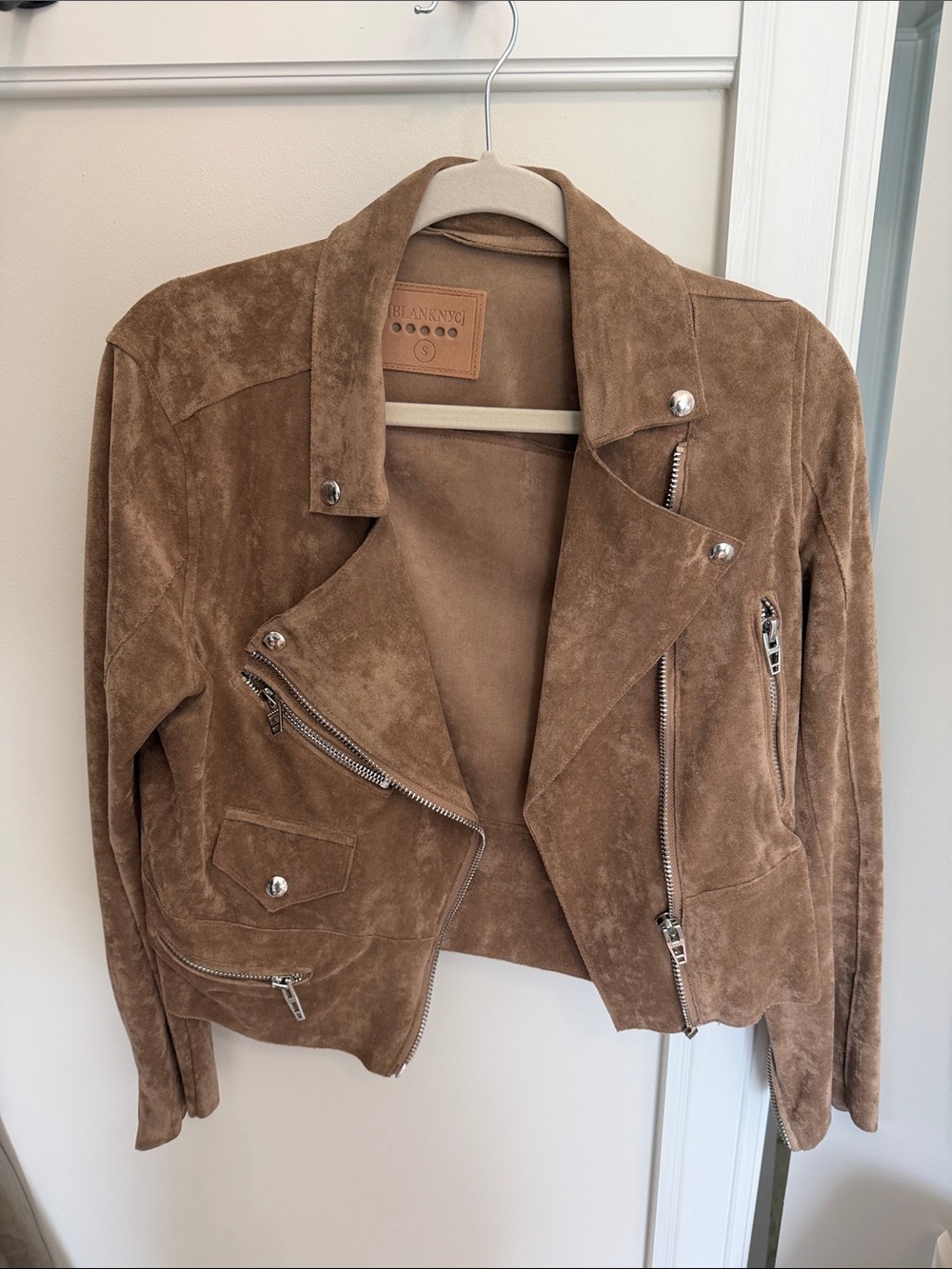 Blank NYC Brown Suede Moto Jacket with Silver Hardware